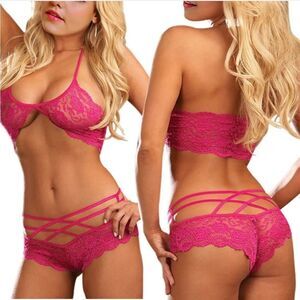Women Two Piece Sexy Lingerie Bra Lace Bralette and Panty Sleepwear Set US